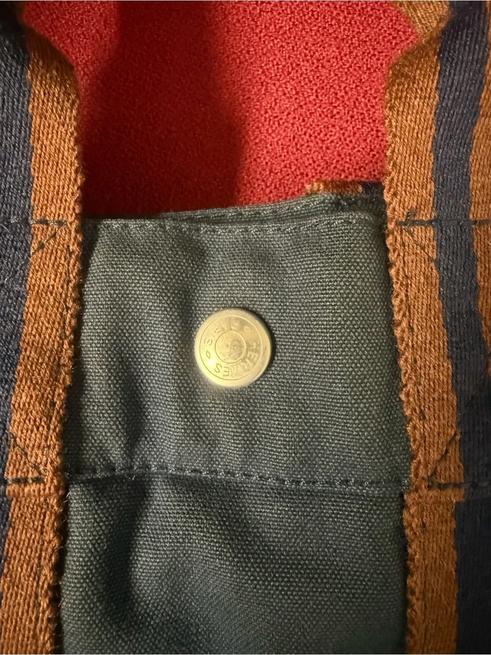Hermes Small Navy Canvas Tote with Brown Striped Handles - Picture 3 of 16
